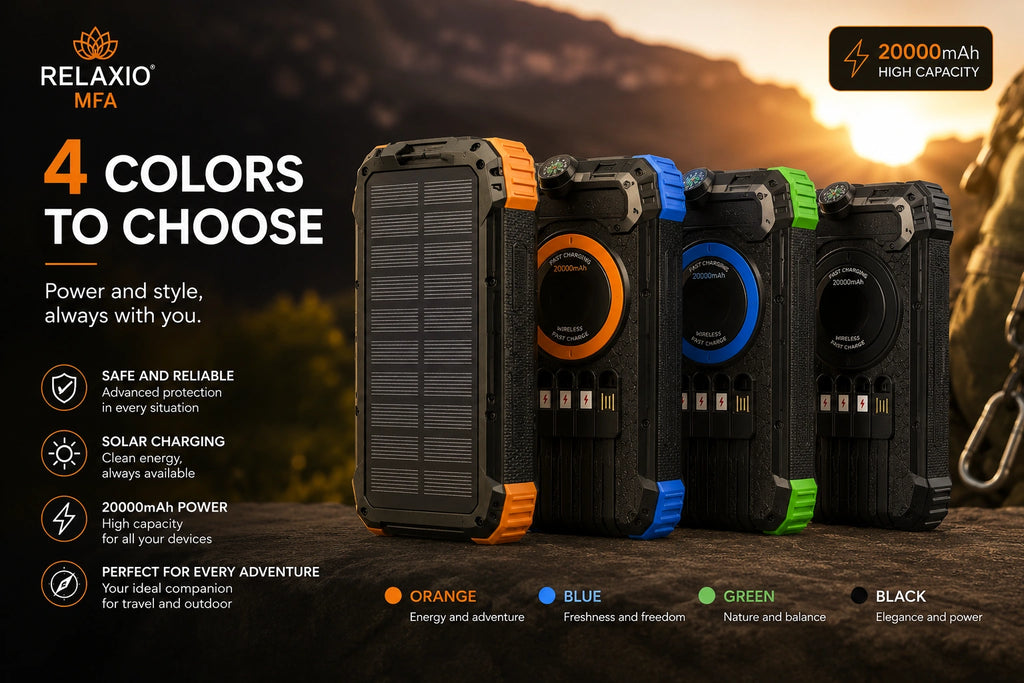 Solar Power Bank 20000mAh with Manual & Wireless Charging | Relaxio MFA