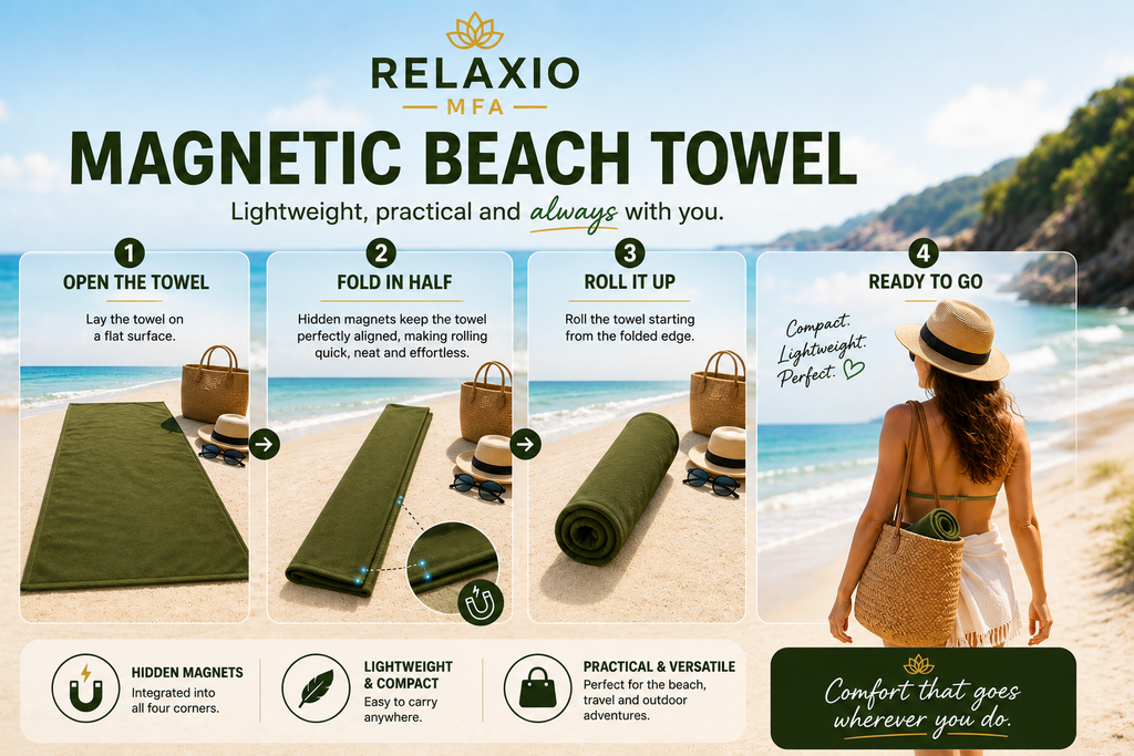 Magnetic Beach Towel with 4 Hidden Magnets | Wind-Resistant, Quick-Dry & Privacy Towel | Relaxio™