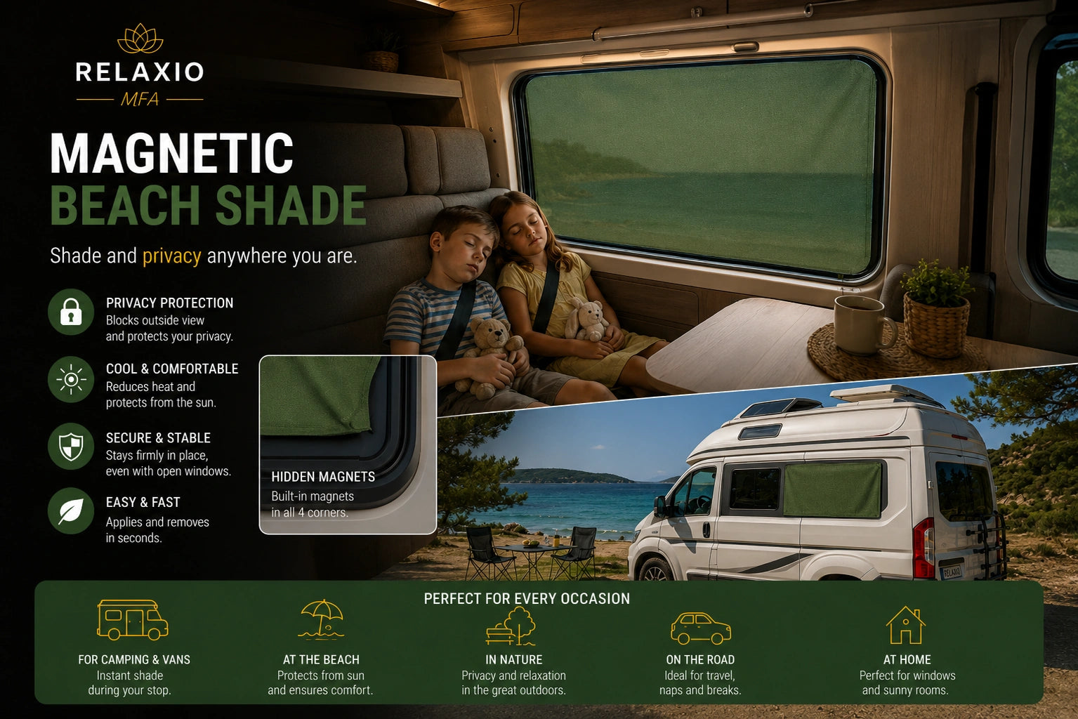 Magnetic Beach Towel with 4 Hidden Magnets | Wind-Resistant, Quick-Dry & Privacy Towel | Relaxio™